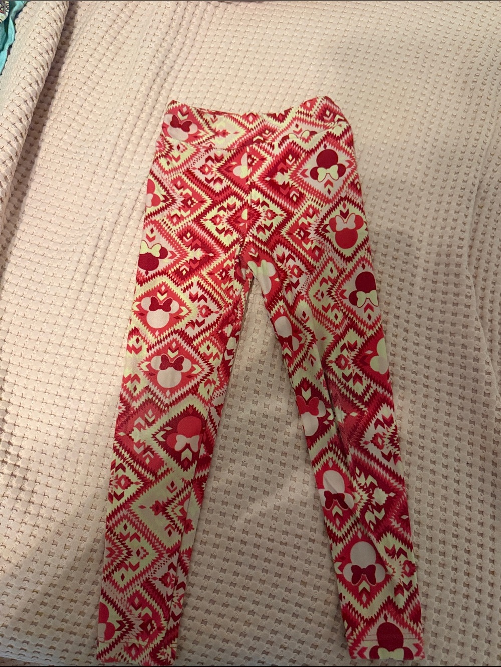 LuLaRoe Pink and Cream Minnie Mouse Geometric Character Leggings